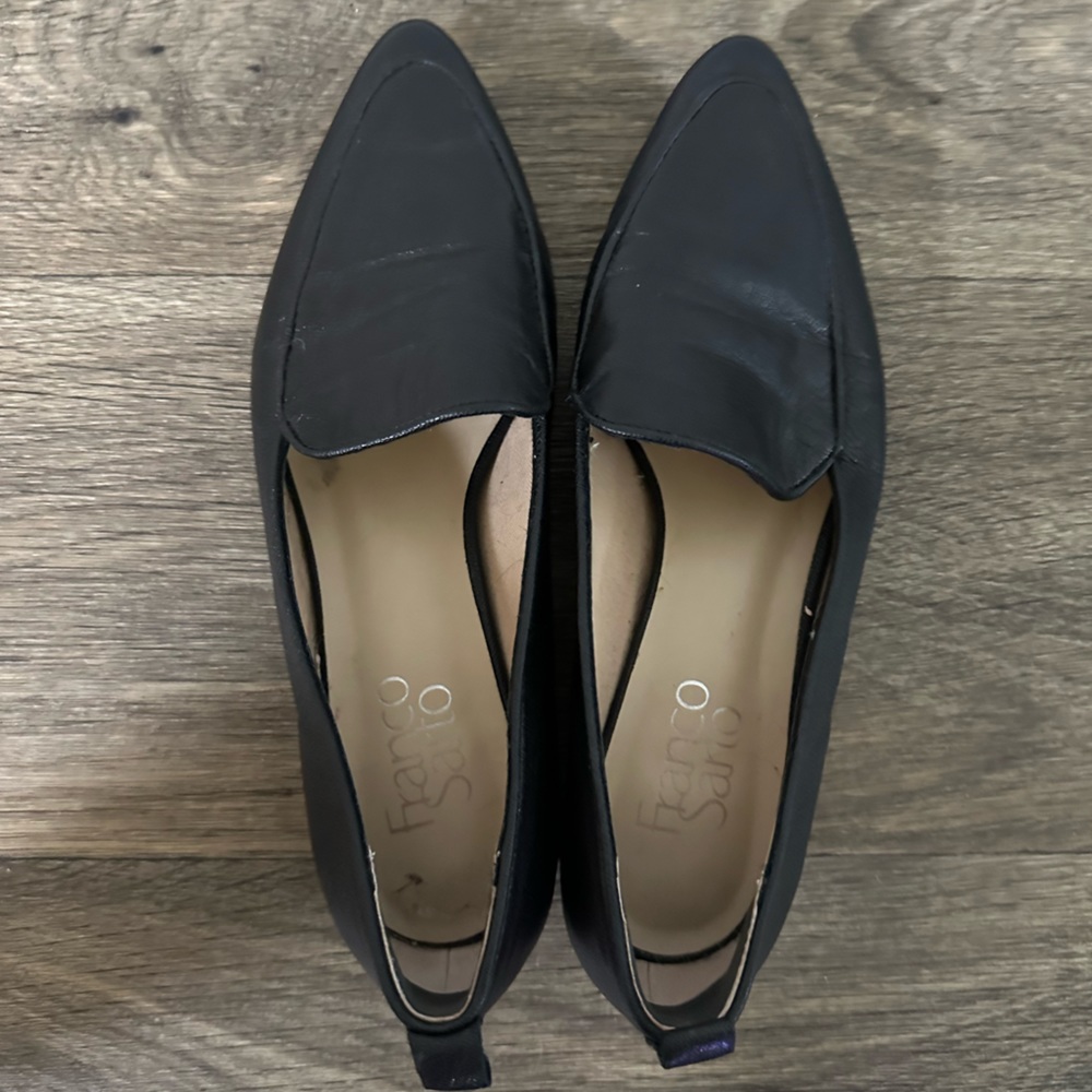 Franco Sarto black leather pointed toe flats
